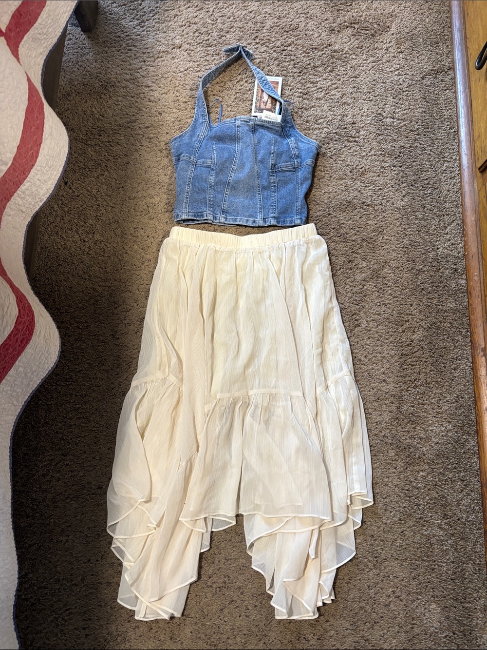 Two Piece Denim and Chiffon Set